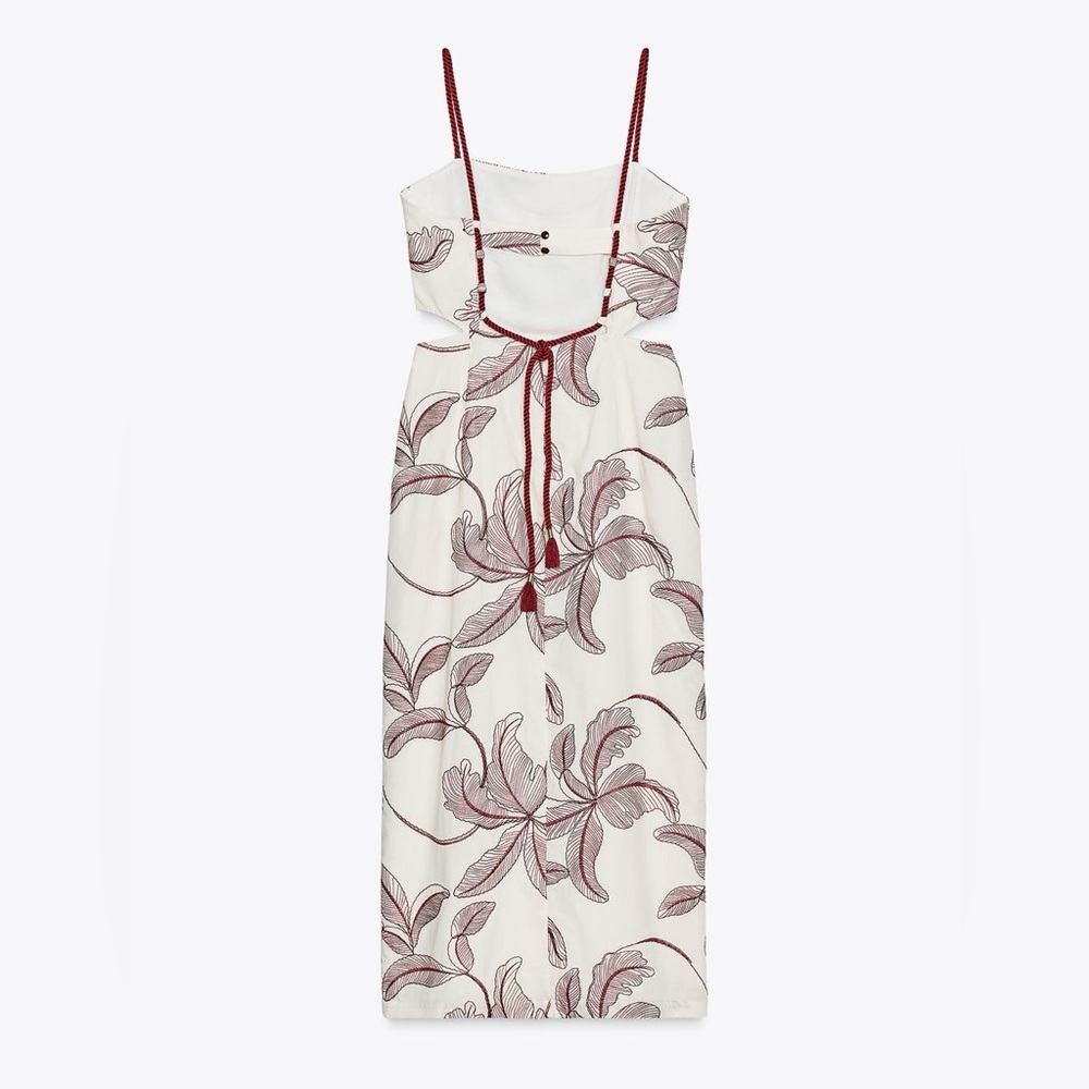 Zara NWT Floral Embroidered Cut Out Midi Braided Straps Resort Wear Dress- Small - Picture 10 of 11